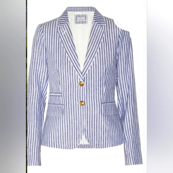 J. Crew (Size 12) Blue & White Linen Classic Striped Schoolboy Blazer (Like New) - Picture 16 of 16
